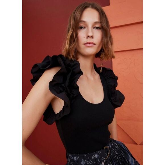 Ulla Johnson Black Ruffle Sleeve Blouse - Picture 3 of 10